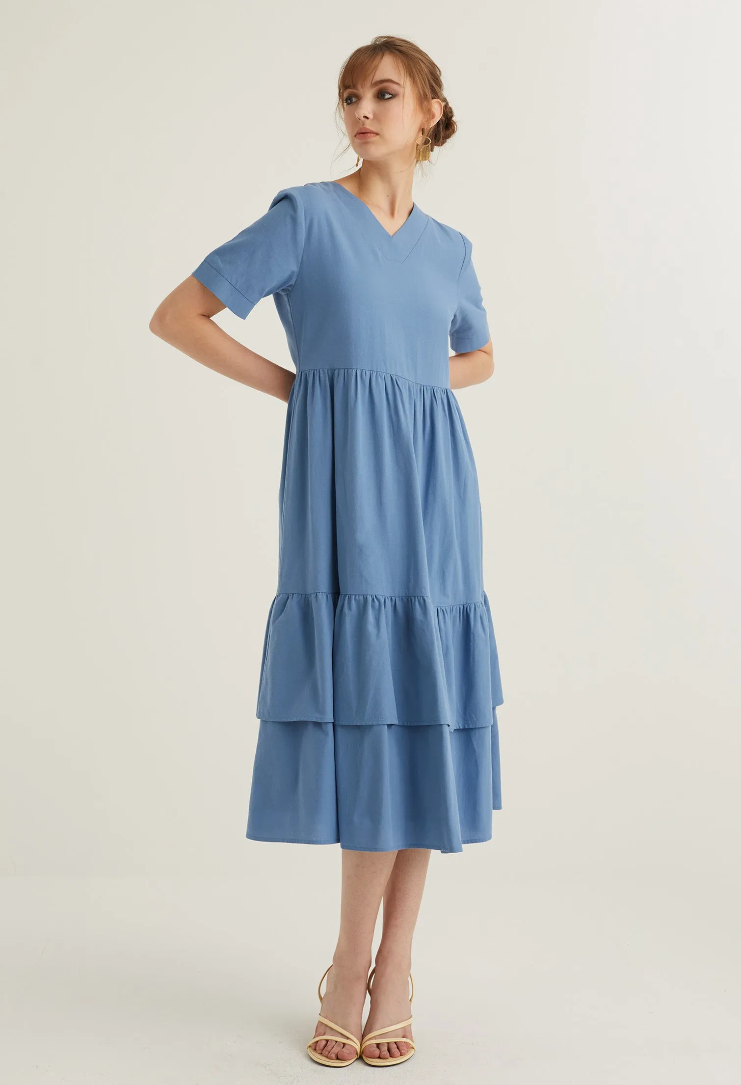 Short Sleeved Drop Waist Midi Dress
