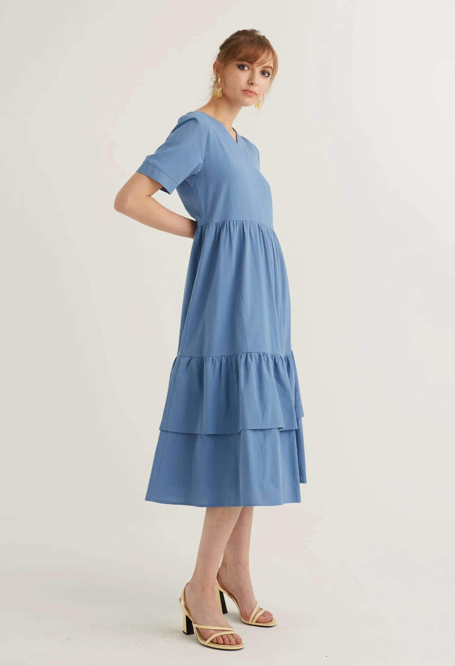 Short Sleeved Drop Waist Midi Dress