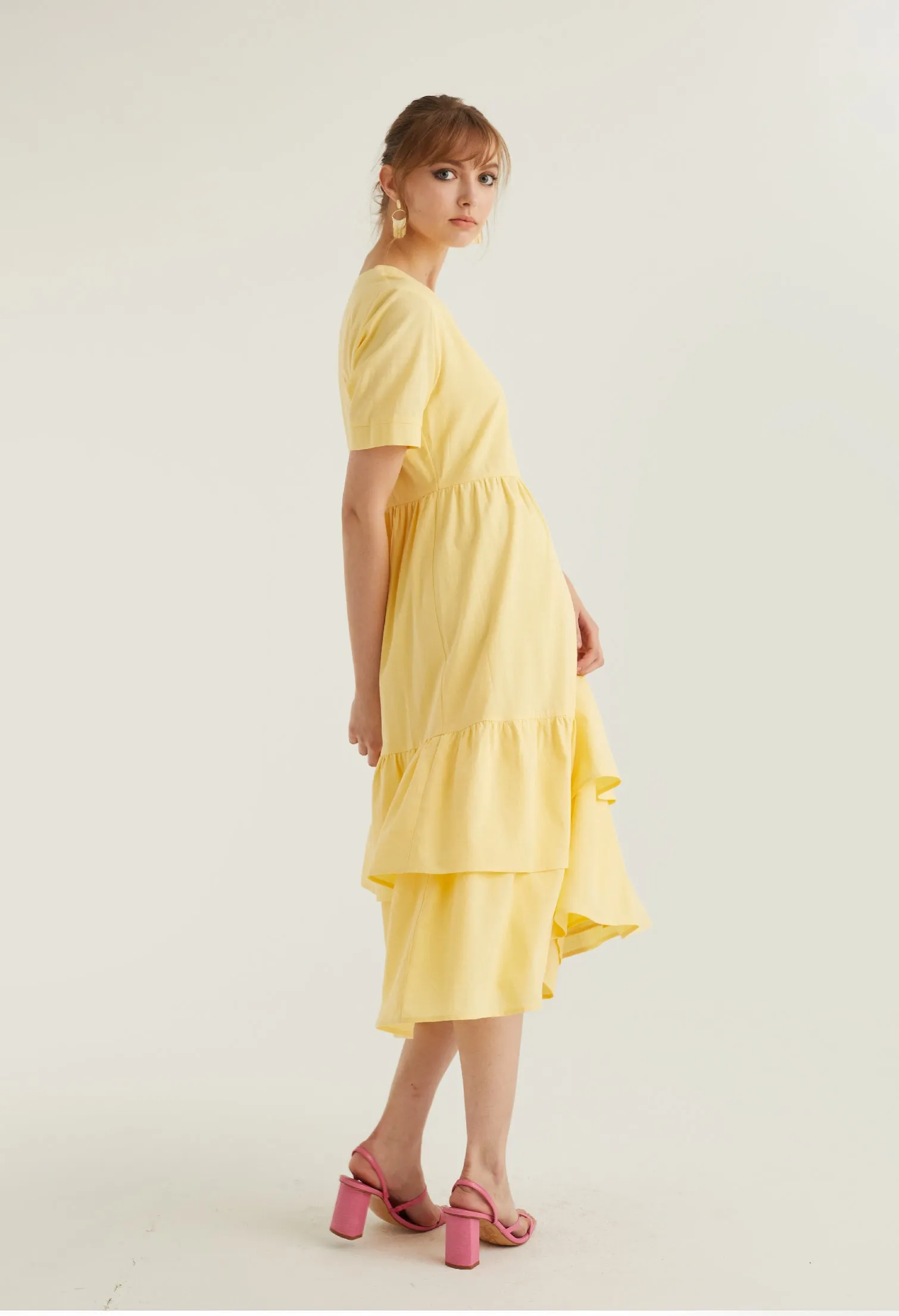 Short Sleeved Drop Waist Midi Dress