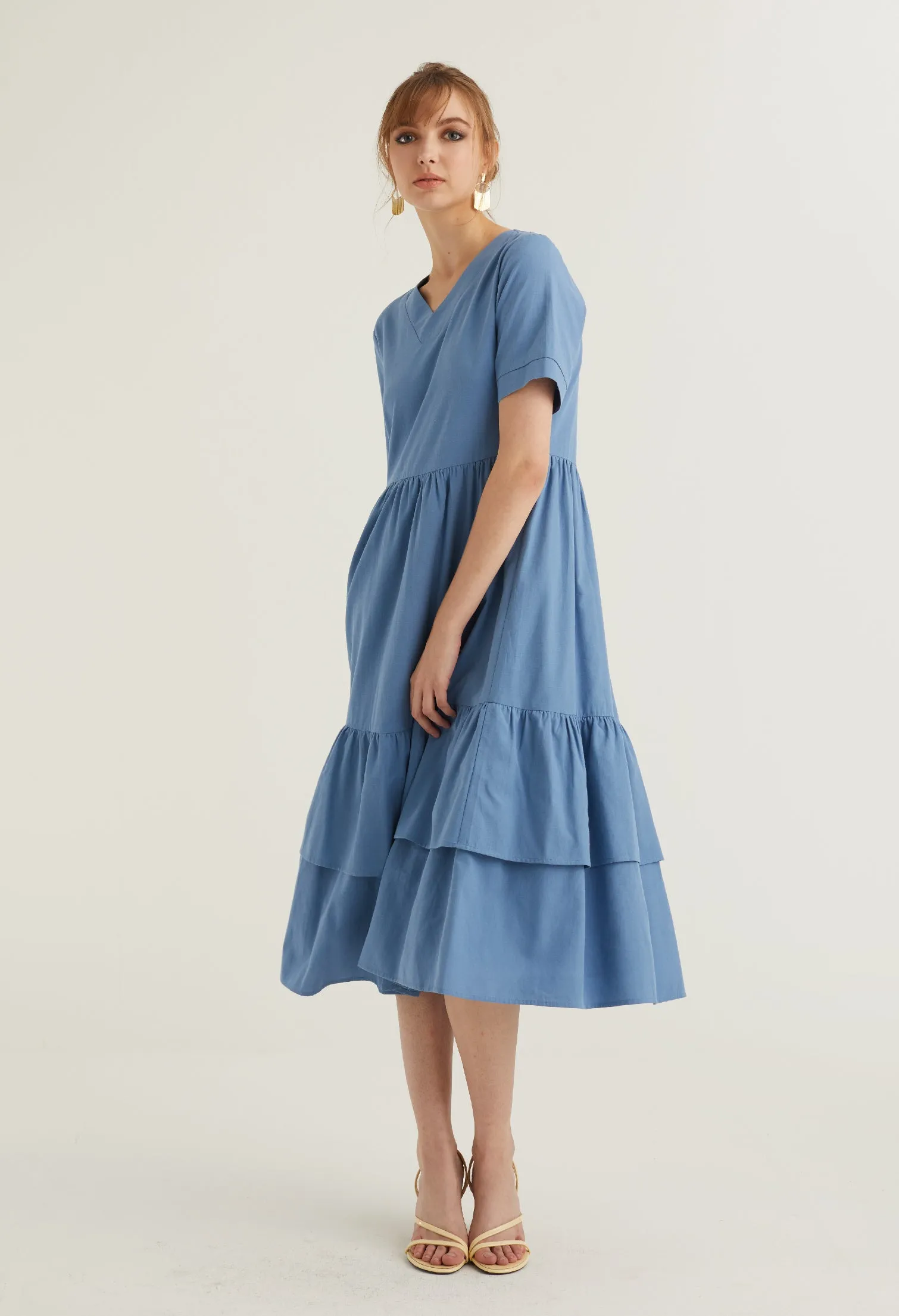 Short Sleeved Drop Waist Midi Dress