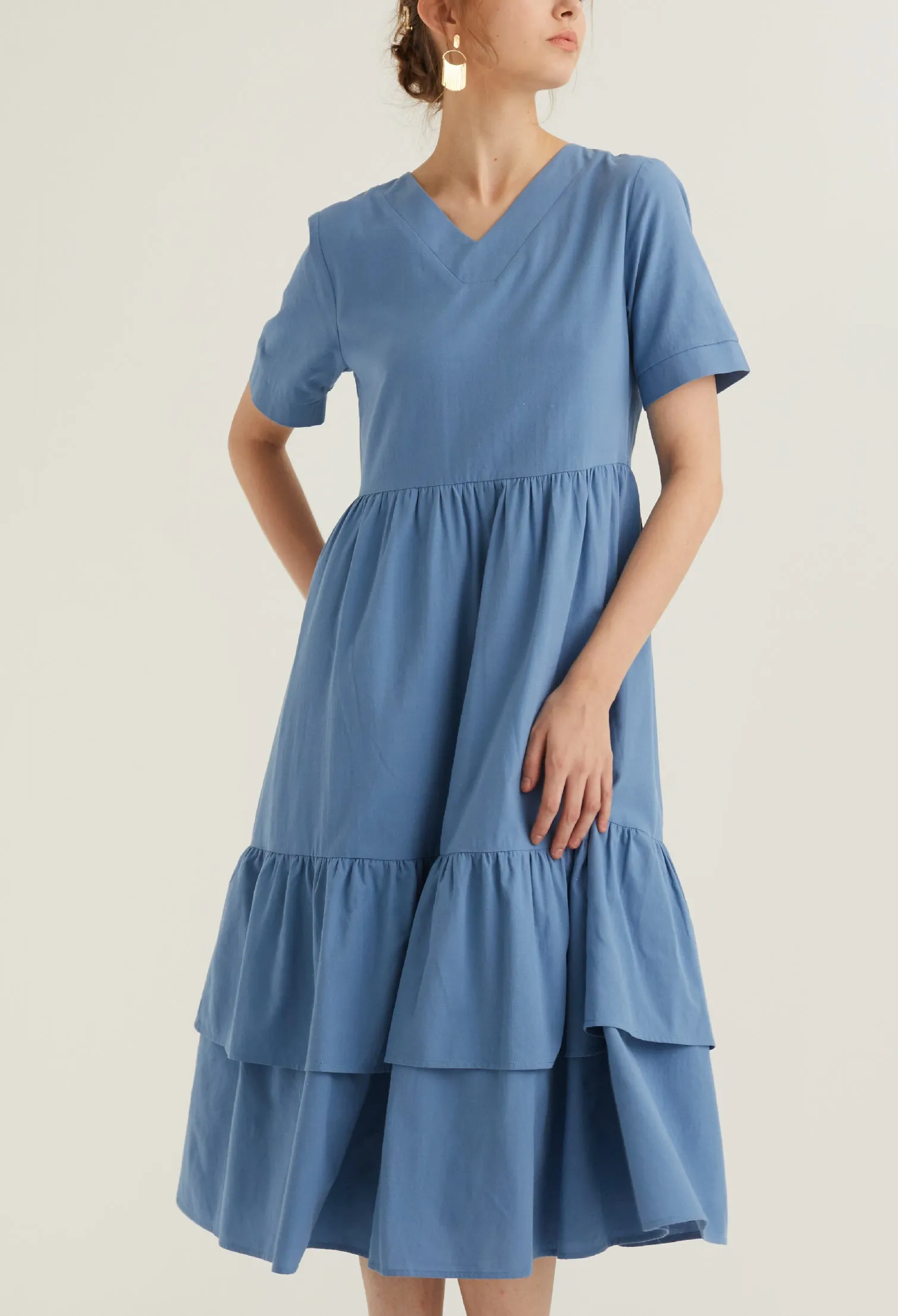 Short Sleeved Drop Waist Midi Dress