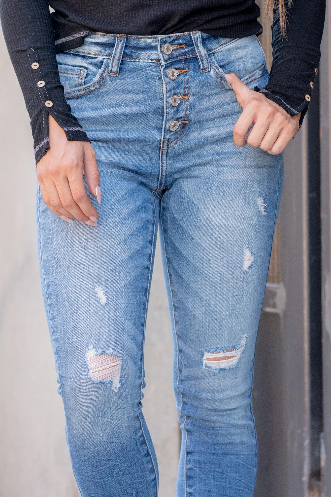 Sierra High Rise Button Fly Skinny