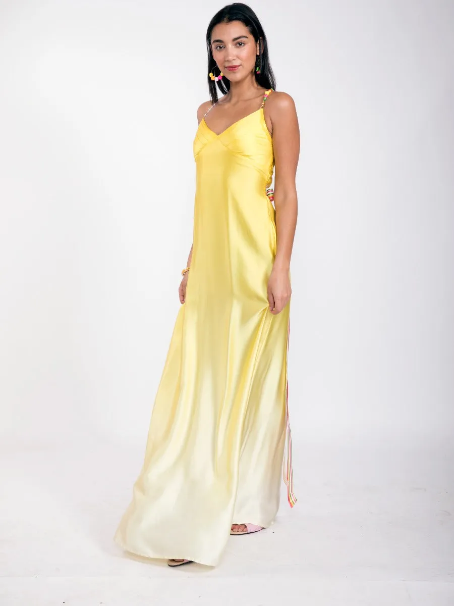 Silk Bead Maxi Dress Yellow