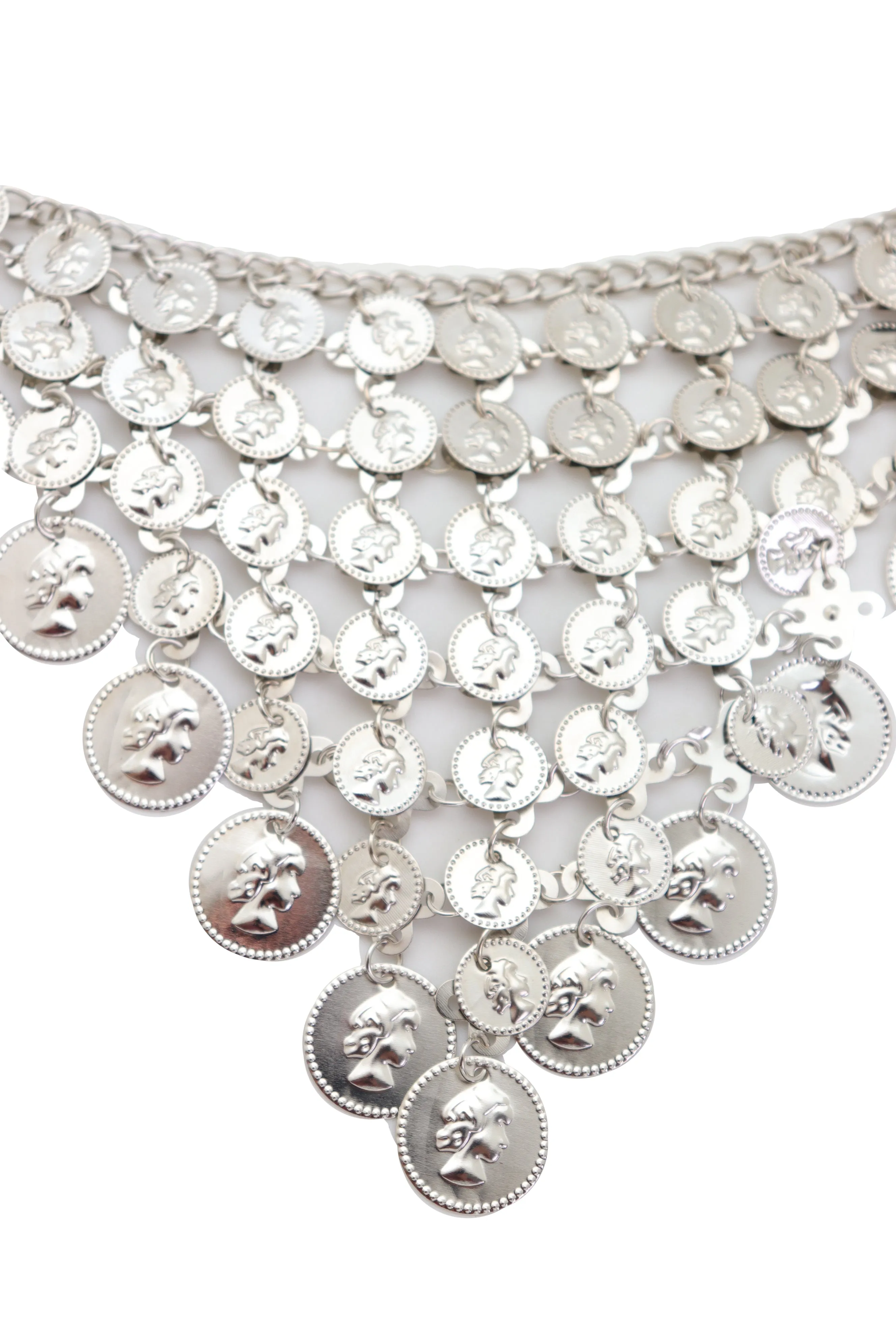 Silver Metal Chain Coin Charms Bling Belt Belly Dance Hip High Waist Fit S M