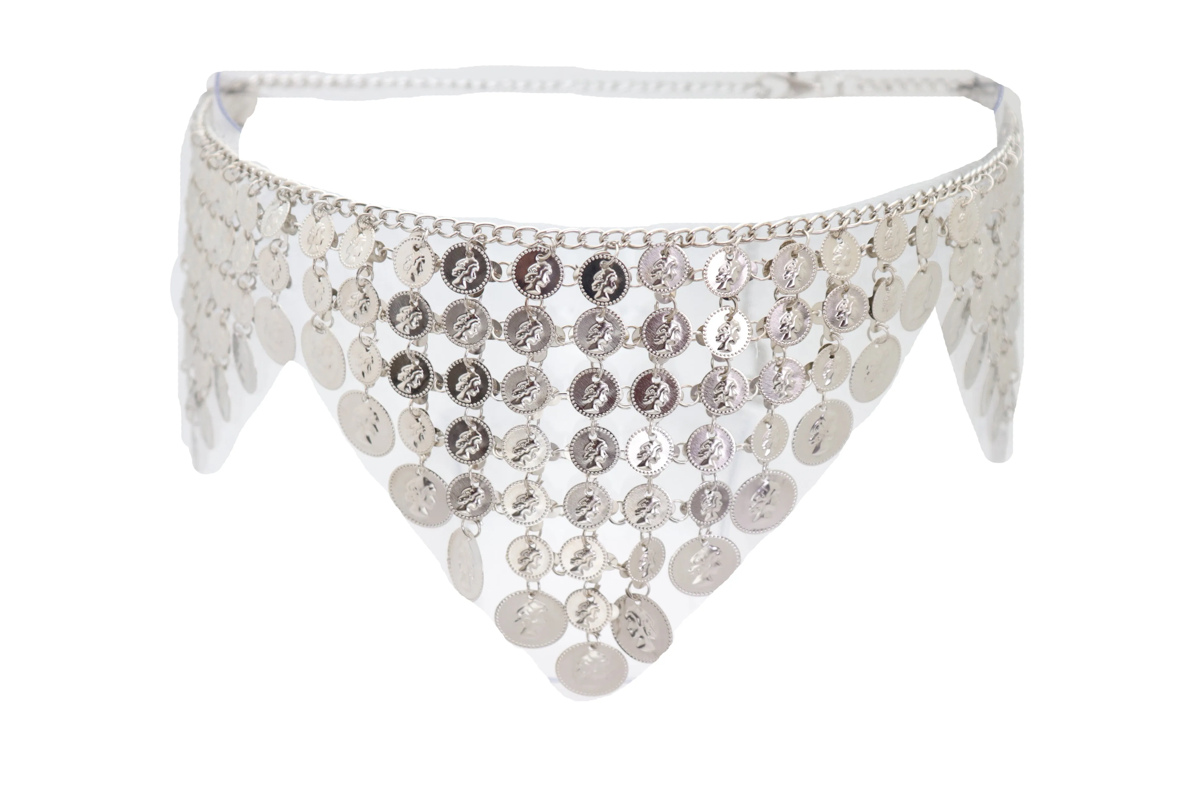 Silver Metal Chain Coin Charms Bling Belt Belly Dance Hip High Waist Fit S M
