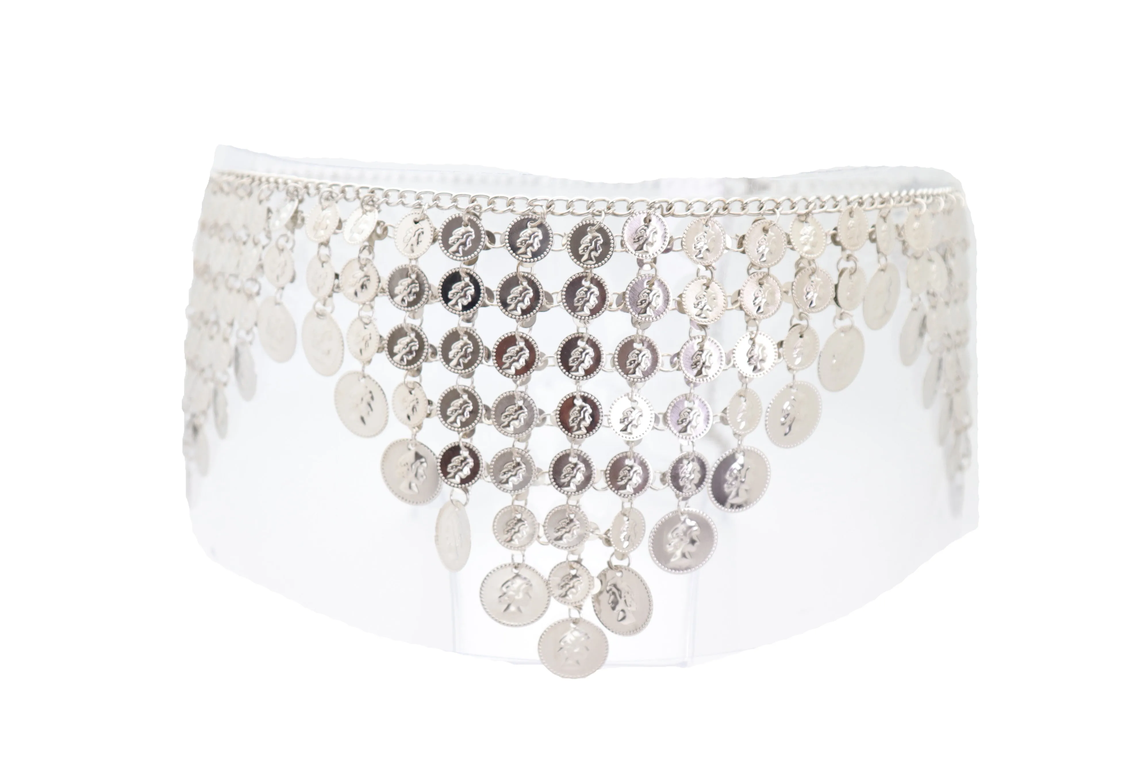 Silver Metal Chain Coin Charms Bling Belt Belly Dance Hip High Waist Fit S M