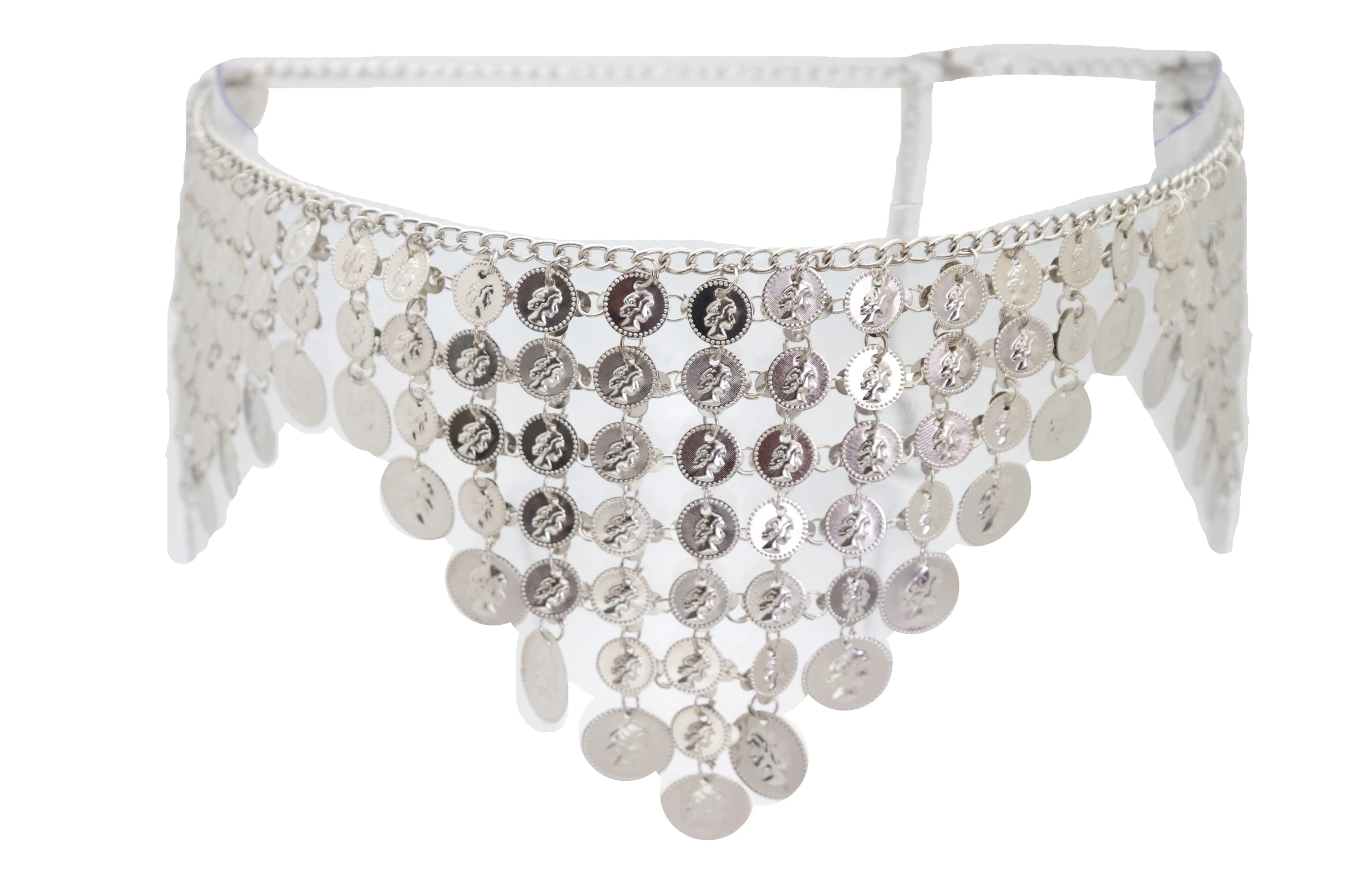 Silver Metal Chain Coin Charms Bling Belt Belly Dance Hip High Waist Fit S M