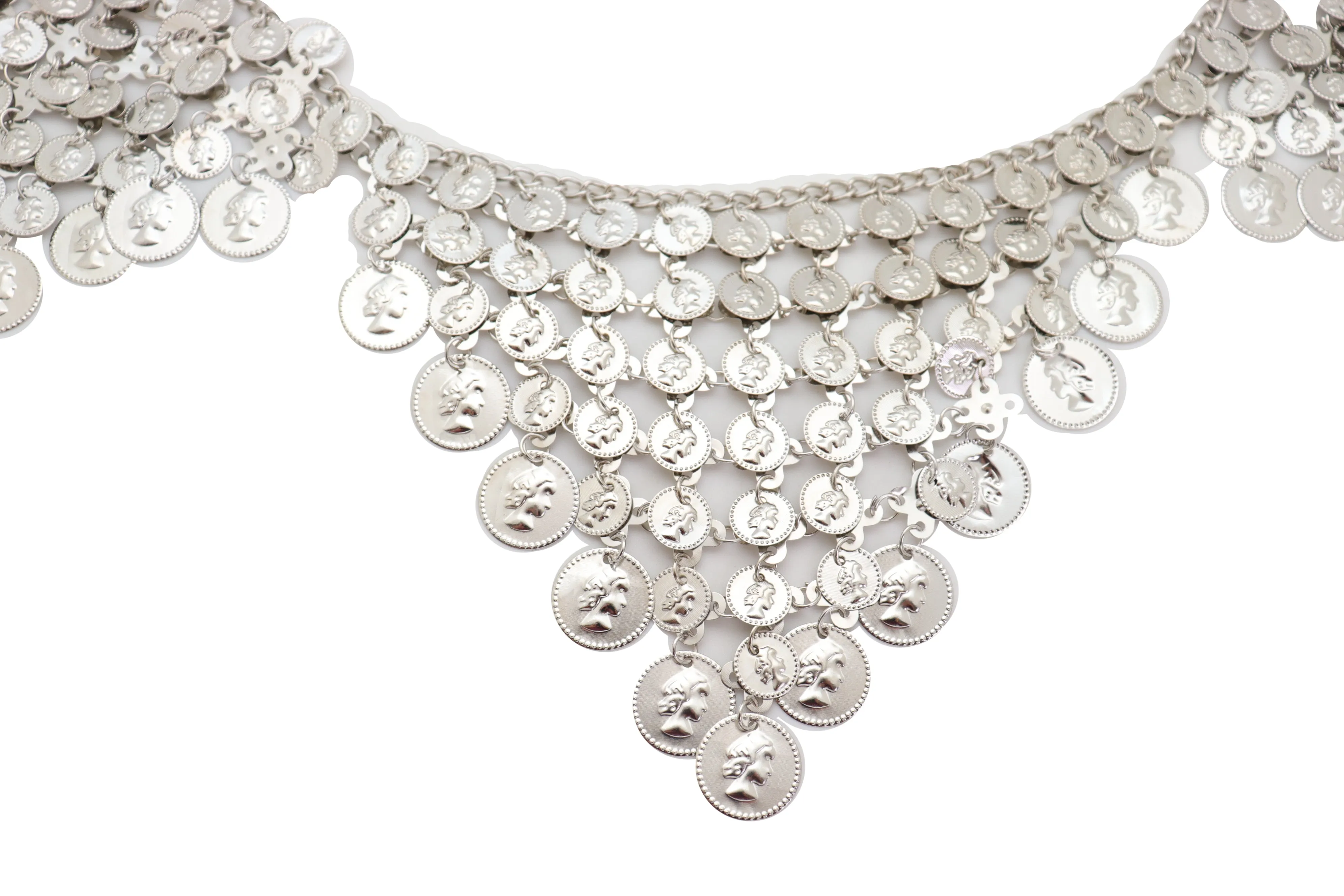 Silver Metal Chain Coin Charms Bling Belt Belly Dance Hip High Waist Fit S M