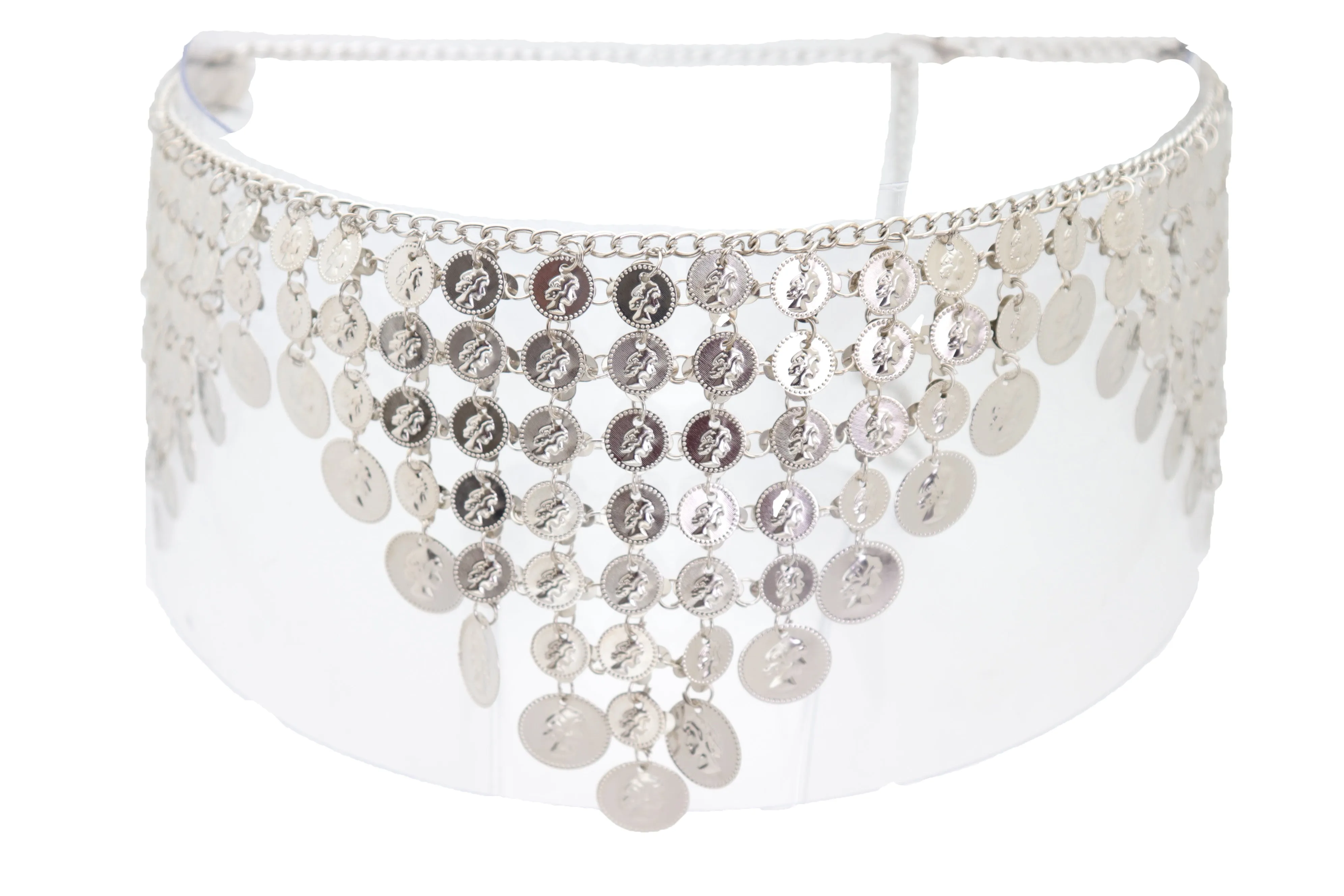 Silver Metal Chain Coin Charms Bling Belt Belly Dance Hip High Waist Fit S M