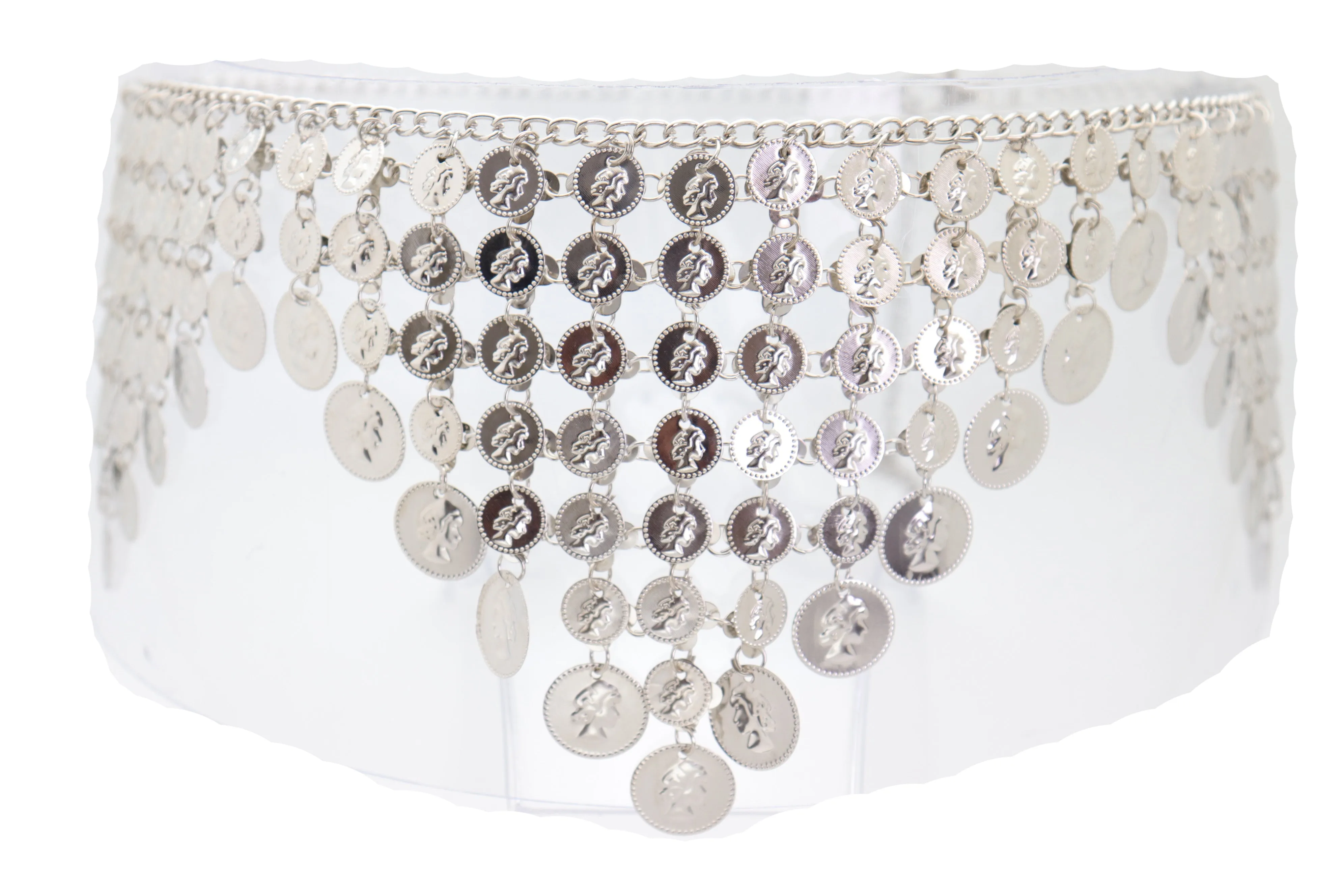 Silver Metal Chain Coin Charms Bling Belt Belly Dance Hip High Waist Fit S M
