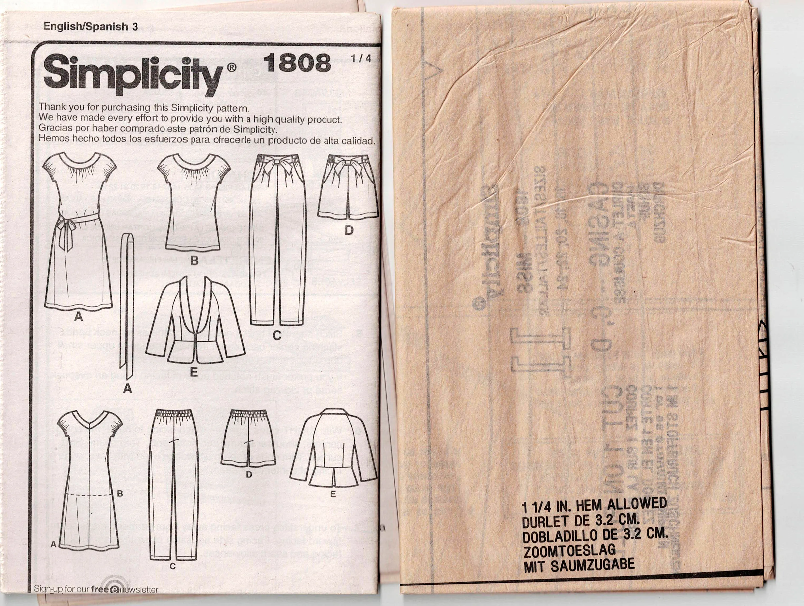 Simplicity 1808 SEW STYLISH Womens Capsule Wardrobe Out Of Print Sewing Pattern Size 16 - 24 UNCUT Factory Folded