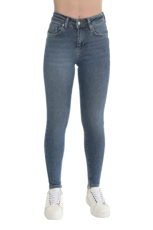 Skinny Blue Jeans With Zipper & Button To Close