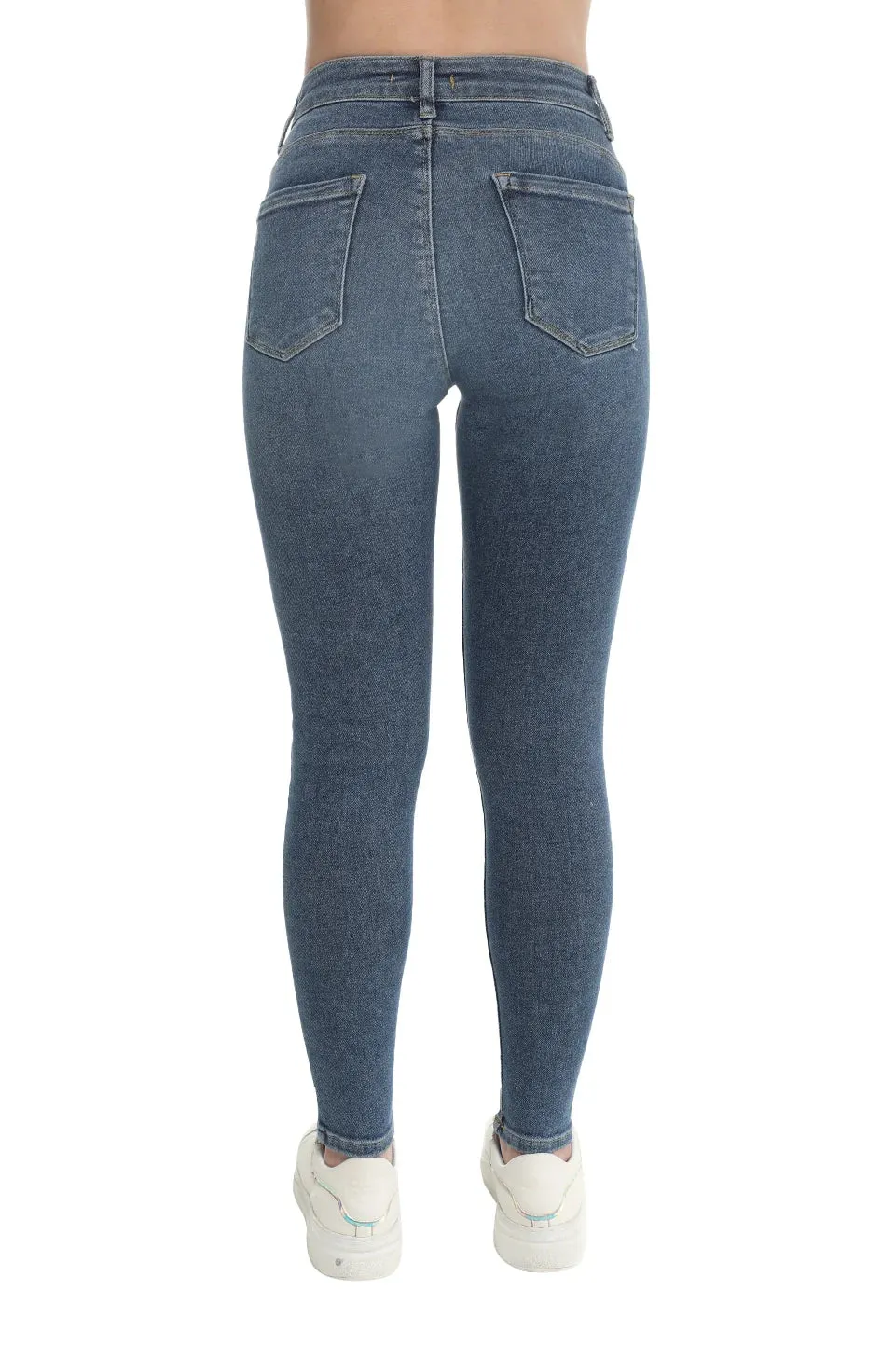 Skinny Blue Jeans With Zipper & Button To Close