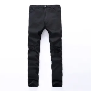 Skinny Mid Waisted Jeans Elasticity Pencil Pants Men's Ripped Jeans