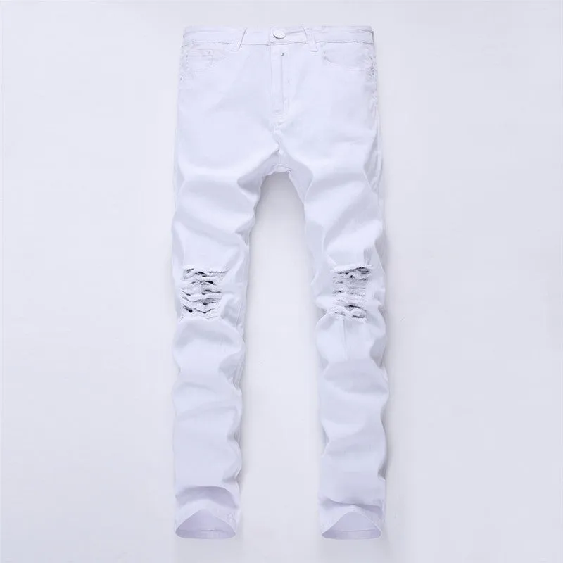 Skinny Mid Waisted Jeans Elasticity Pencil Pants Men's Ripped Jeans
