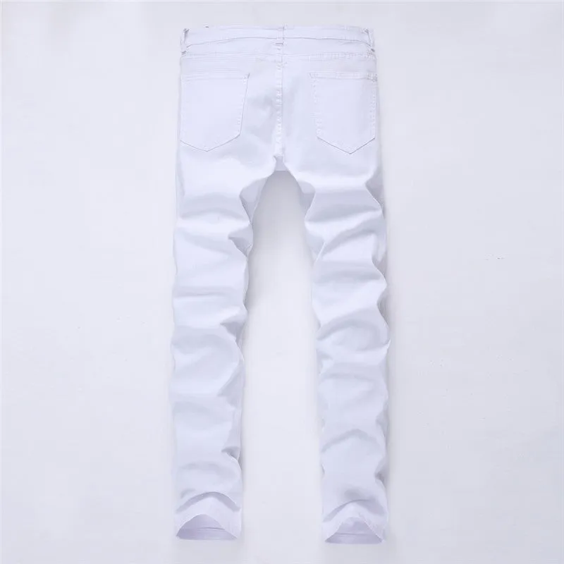 Skinny Mid Waisted Jeans Elasticity Pencil Pants Men's Ripped Jeans