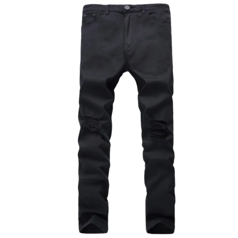 Skinny Mid Waisted Jeans Elasticity Pencil Pants Men's Ripped Jeans
