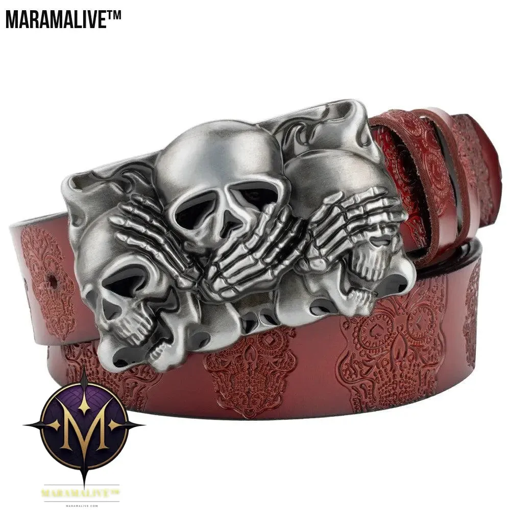 Skull Head Embossed With Two-story Bull's Head Belt