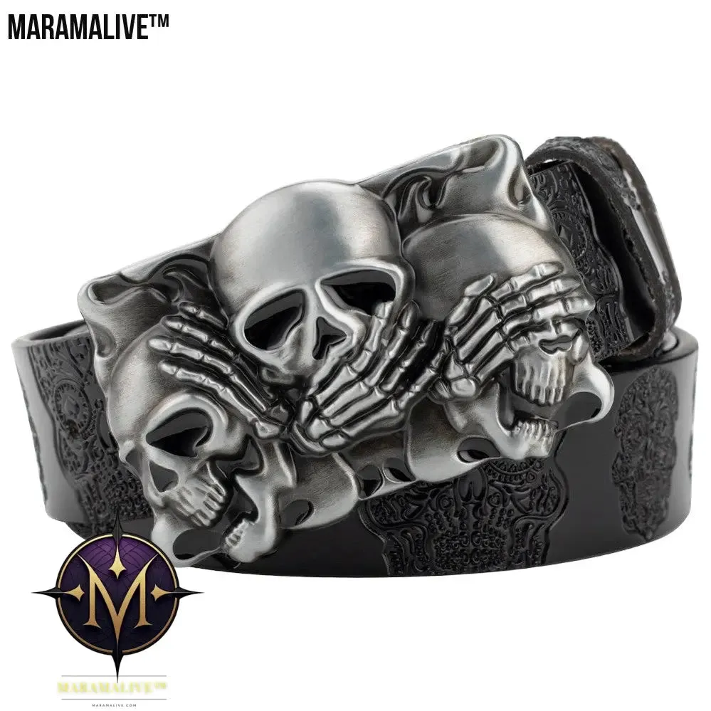 Skull Head Embossed With Two-story Bull's Head Belt