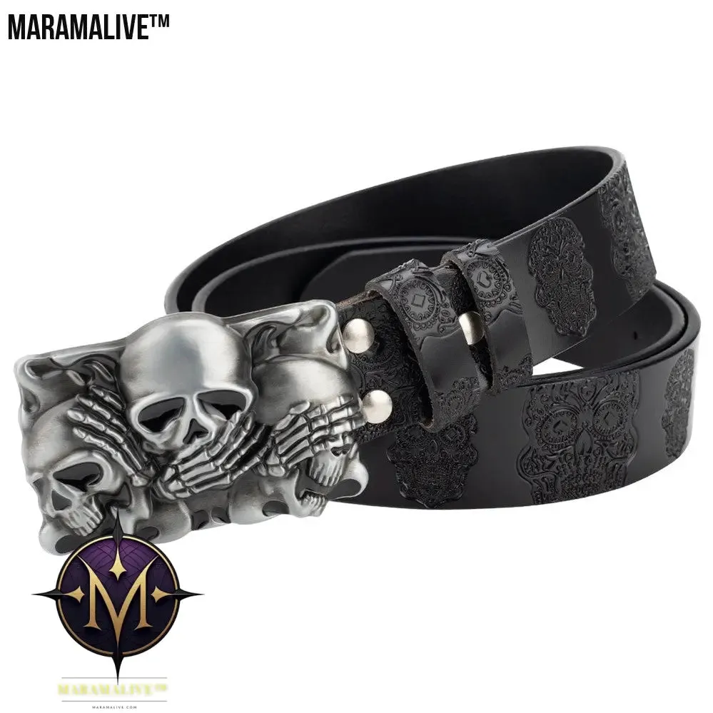 Skull Head Embossed With Two-story Bull's Head Belt