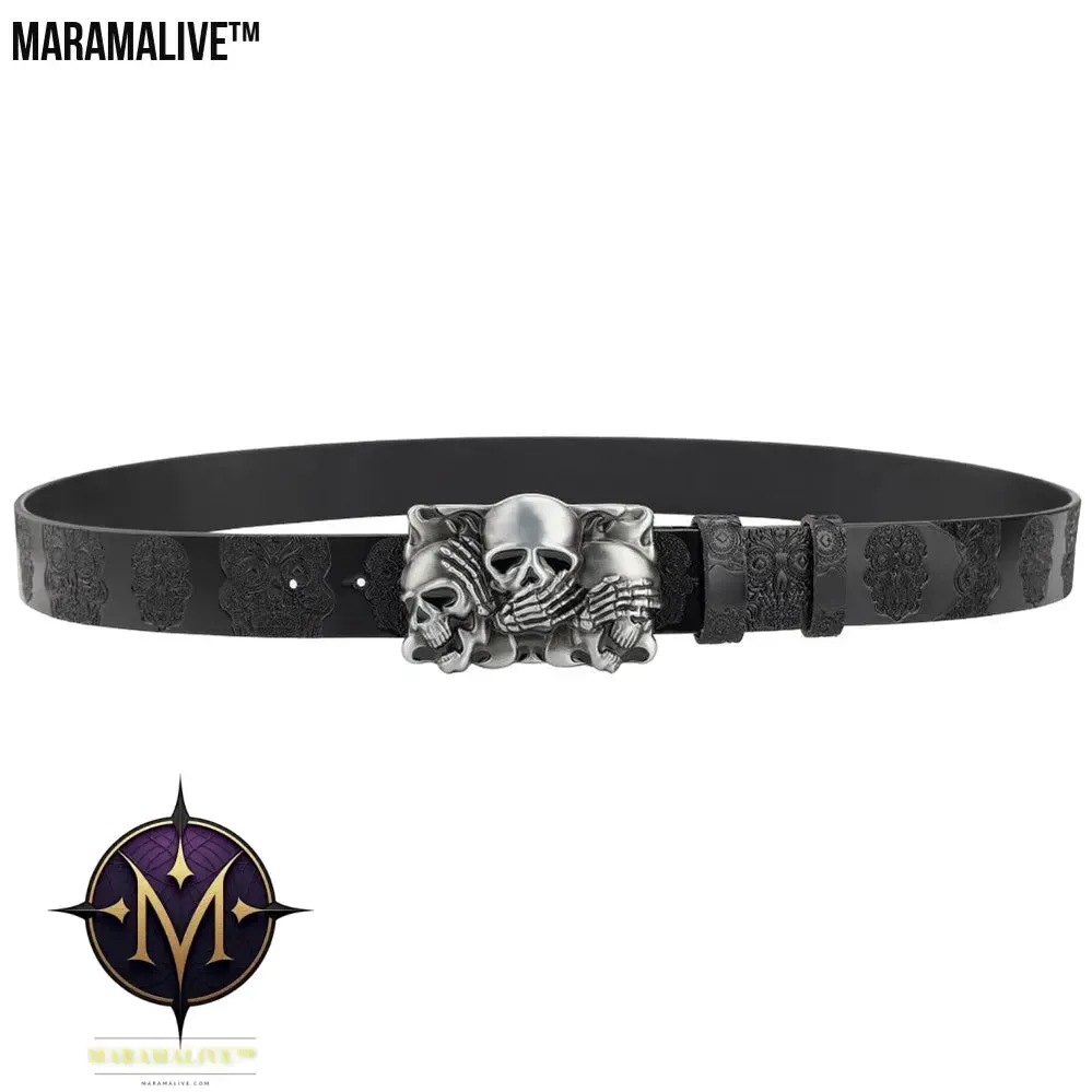 Skull Head Embossed With Two-story Bull's Head Belt