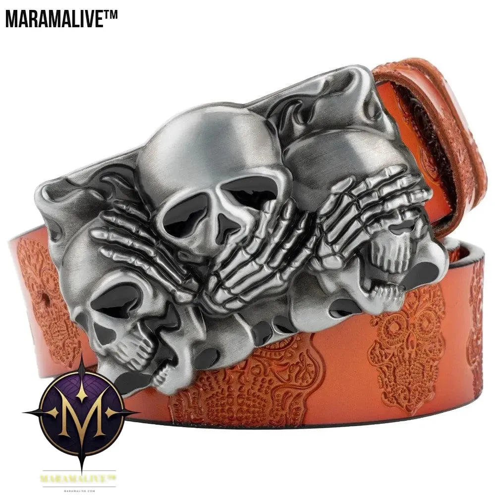 Skull Head Embossed With Two-story Bull's Head Belt