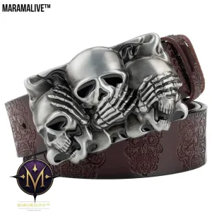 Skull Head Embossed With Two-story Bull's Head Belt