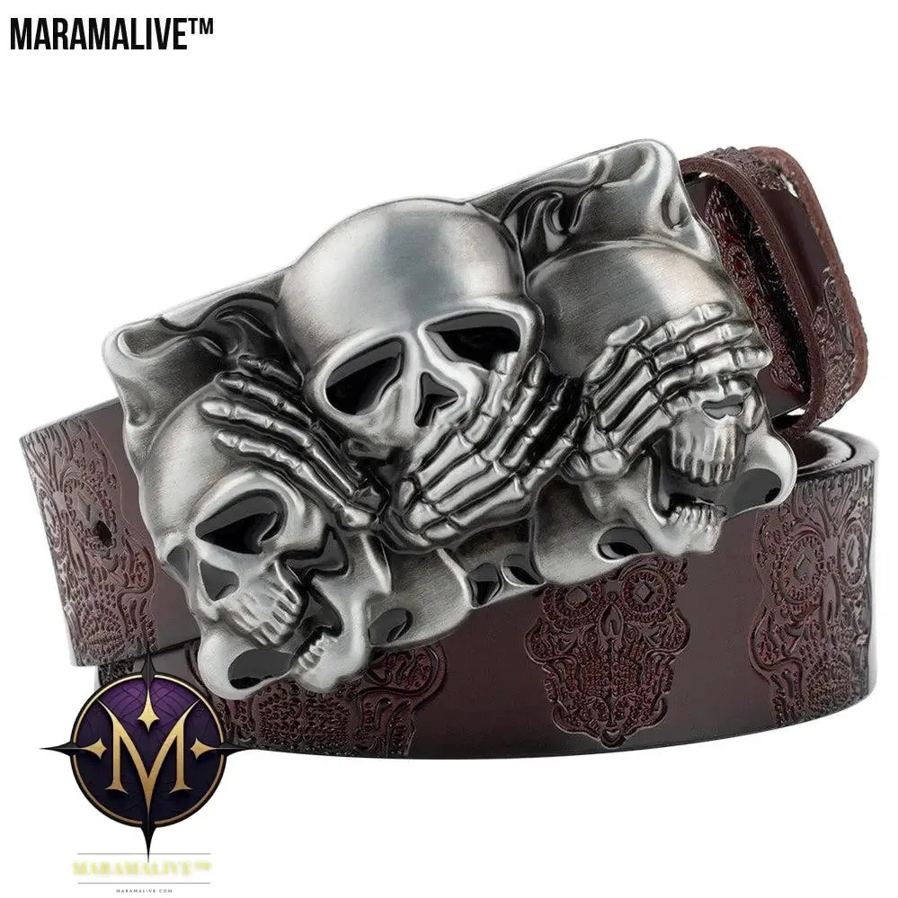 Skull Head Embossed With Two-story Bull's Head Belt