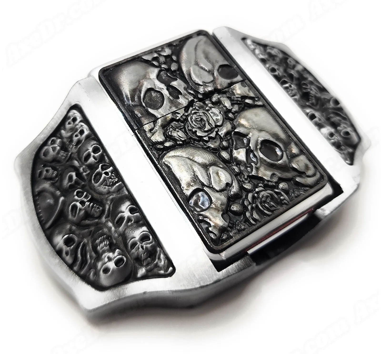 Skulls & Roses Lighter Belt Buckle