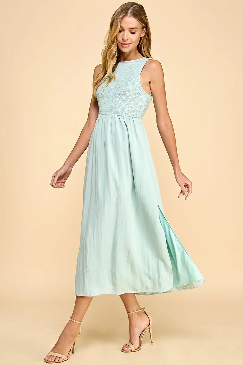 Sleeveless Smocked Bodice Midi Dress