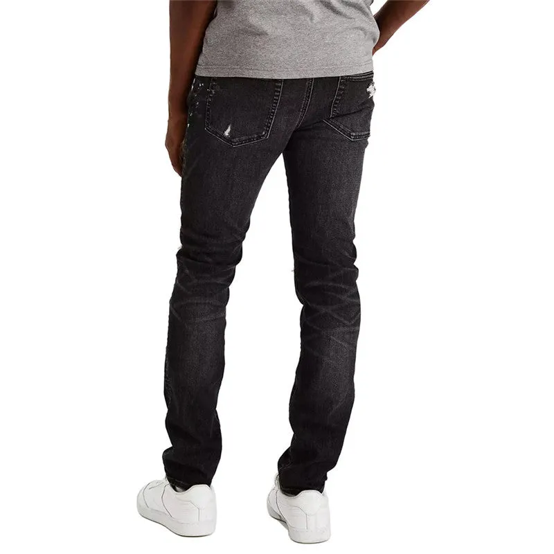 Slim Fit Men's Ripped Jeans Skinny Paint Splash-ink Straight Pants