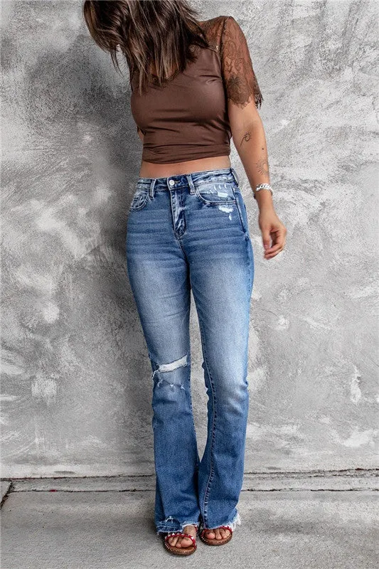 Slim Flared Pants Jeans Newest Women's Ripped Vintage Jeans