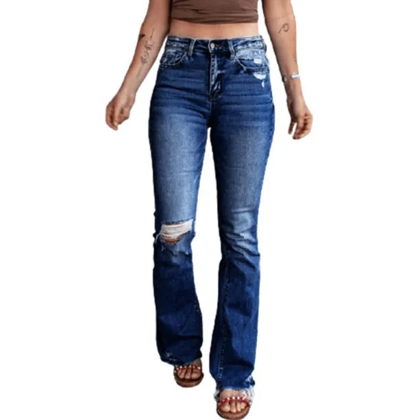 Slim Flared Pants Jeans Newest Women's Ripped Vintage Jeans