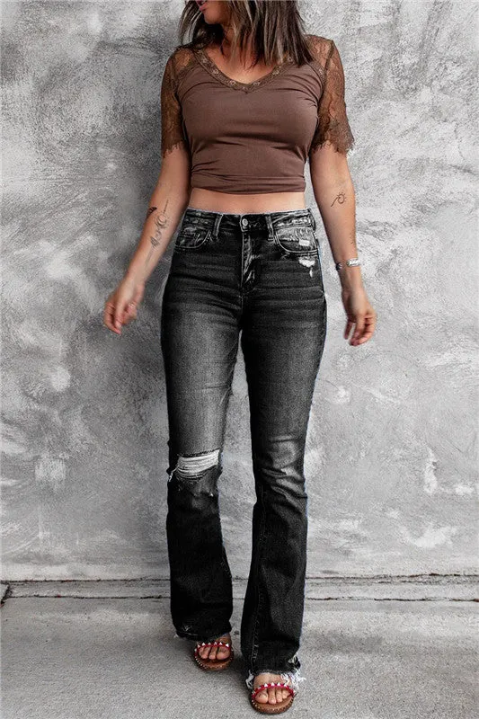 Slim Flared Pants Jeans Newest Women's Ripped Vintage Jeans