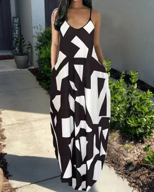 Sling Black Diagonal Stripes Maxi Dress