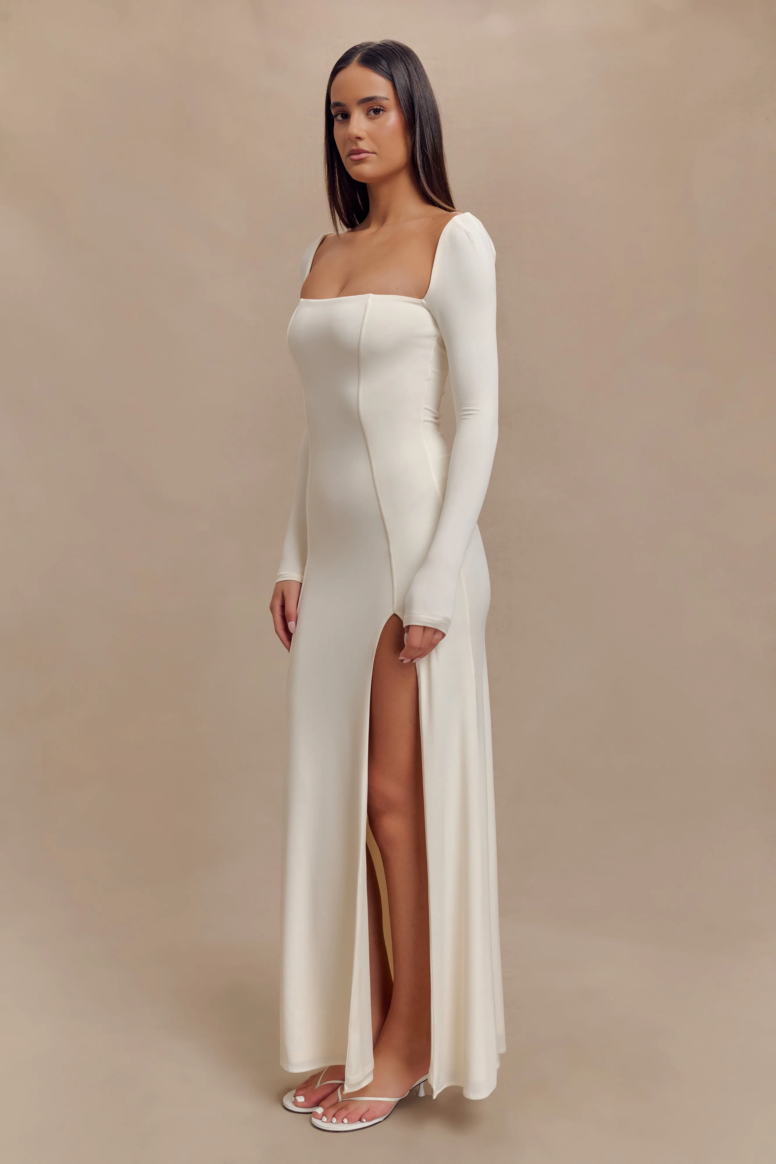 Slinky Long Sleeve Maxi Dress With Split