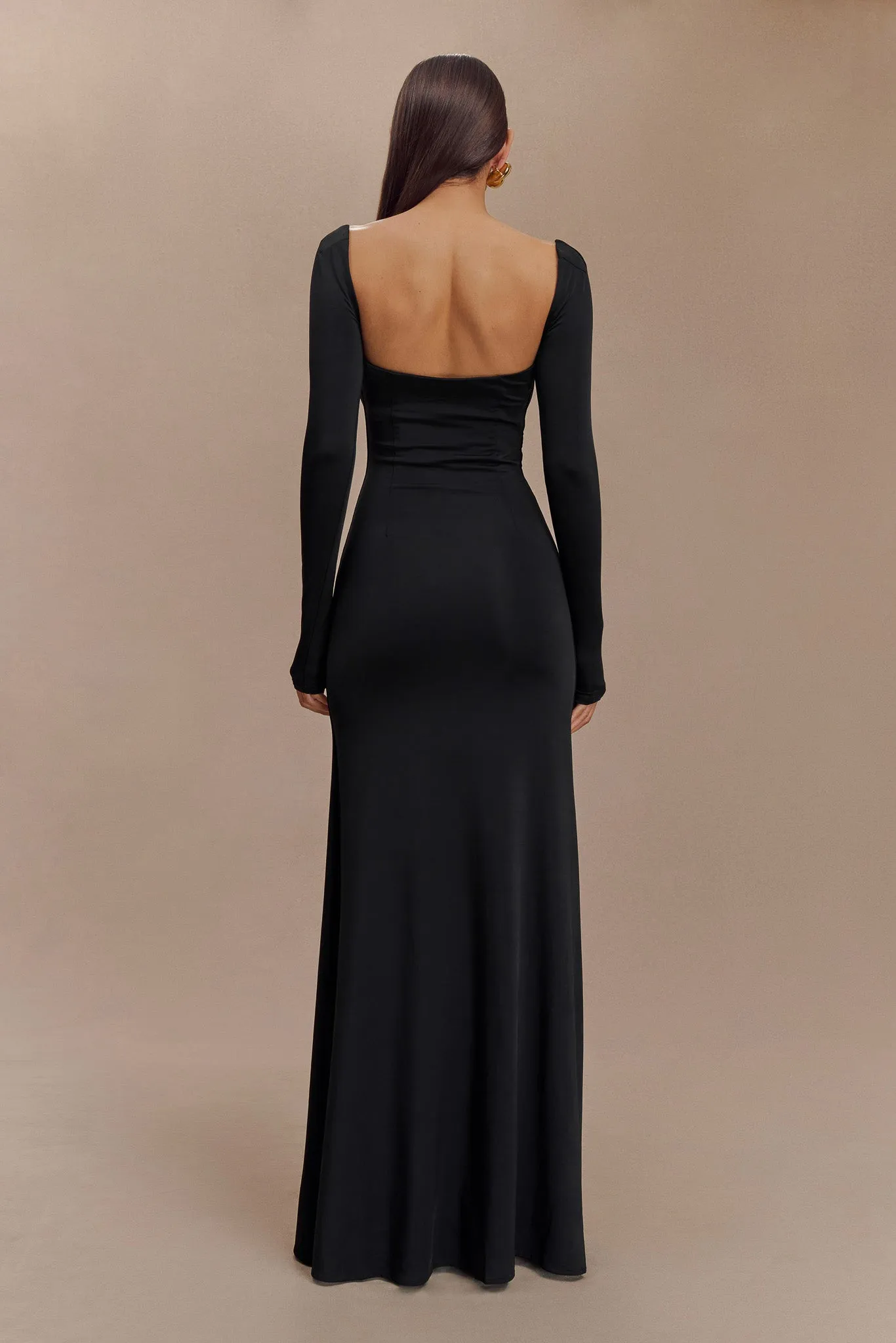 Slinky Long Sleeve Maxi Dress With Split