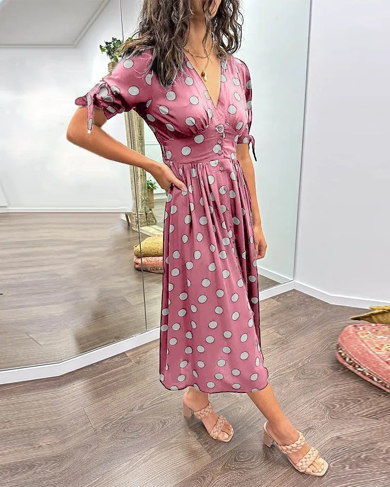 Sorrel - Classic Polka Dot Pattern Woman's Midi Dress