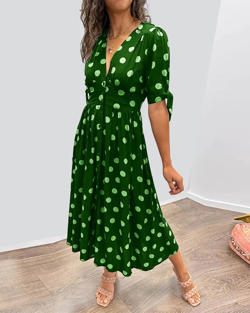 Sorrel - Classic Polka Dot Pattern Woman's Midi Dress
