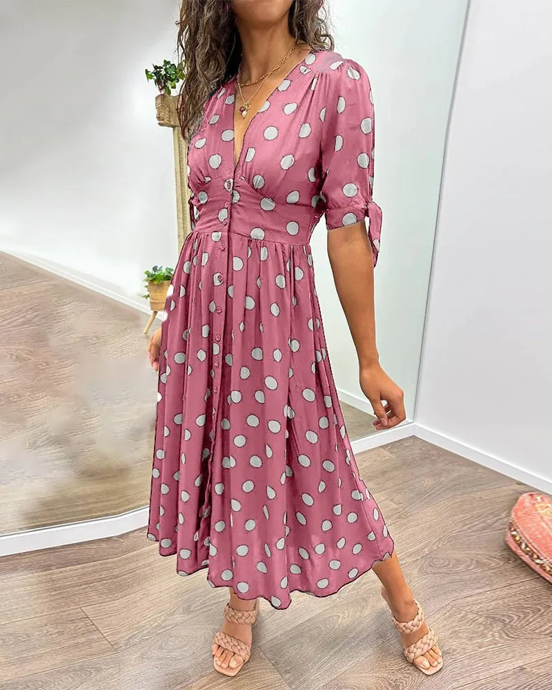 Sorrel - Classic Polka Dot Pattern Woman's Midi Dress