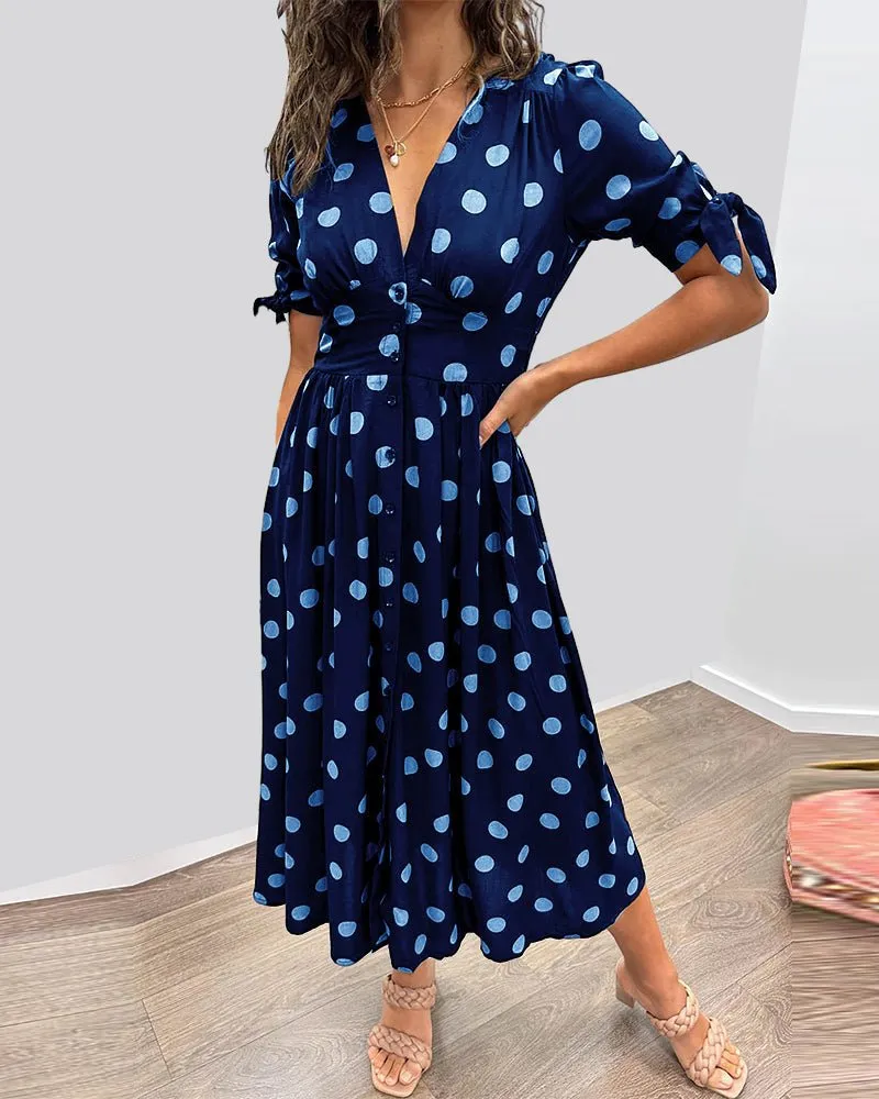 Sorrel - Classic Polka Dot Pattern Woman's Midi Dress