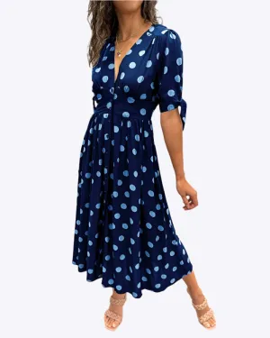 Sorrel - Classic Polka Dot Pattern Woman's Midi Dress