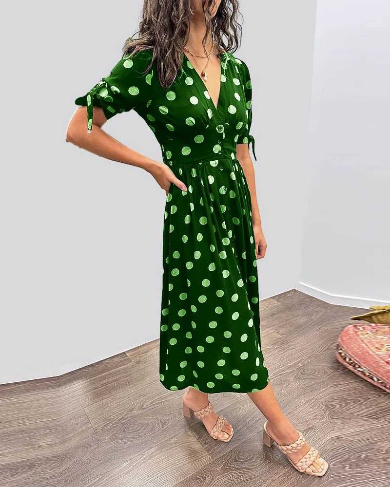 Sorrel - Classic Polka Dot Pattern Woman's Midi Dress