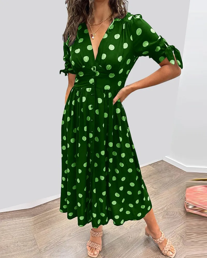 Sorrel - Classic Polka Dot Pattern Woman's Midi Dress