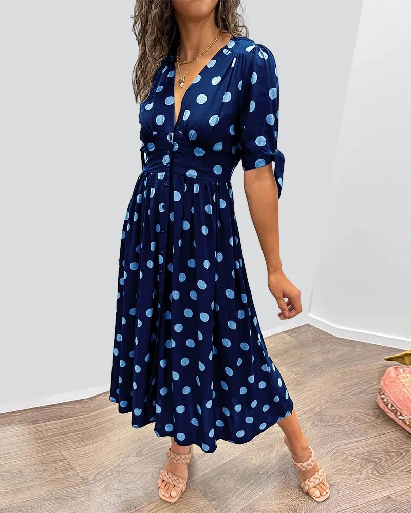 Sorrel - Classic Polka Dot Pattern Woman's Midi Dress