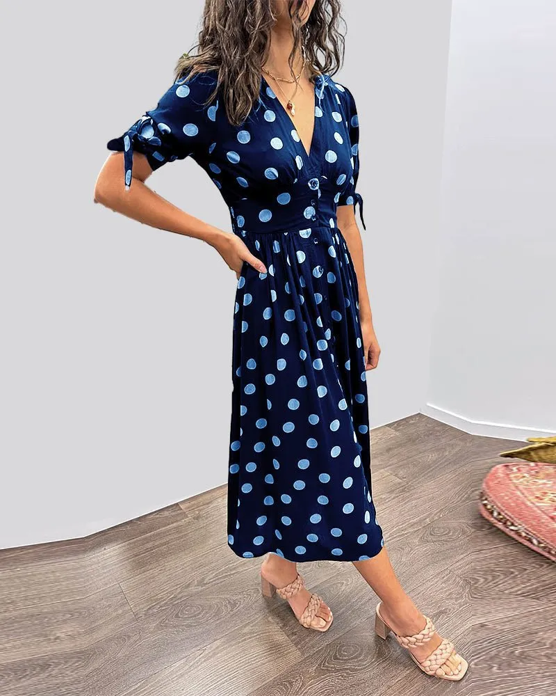 Sorrel - Classic Polka Dot Pattern Woman's Midi Dress