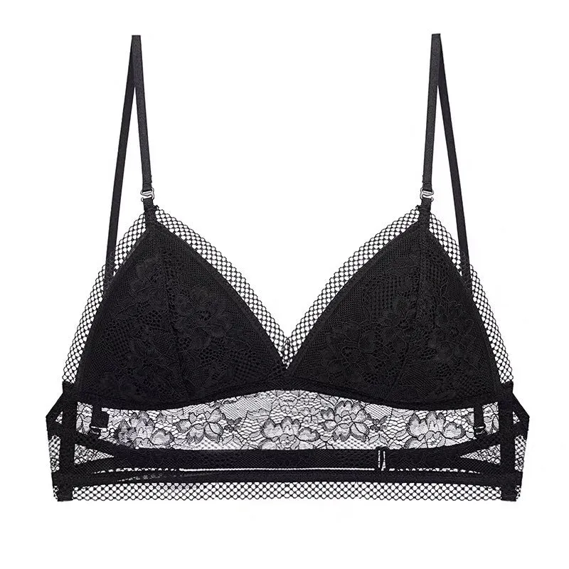 Spaghetti Strap Sheer and Lace Padded Bralette