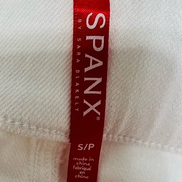 SPANX White High Waisted Skinny Jeans Raw Hem Distressed Ankle Pants Siz…