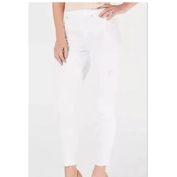 SPANX White High Waisted Skinny Jeans Raw Hem Distressed Ankle Pants Siz…