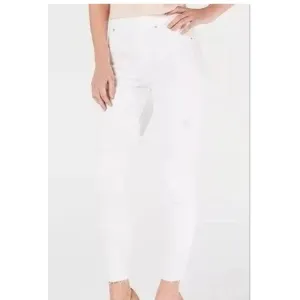 SPANX White High Waisted Skinny Jeans Raw Hem Distressed Ankle Pants Siz…
